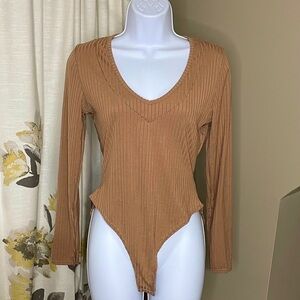 NWT Nasty Gal You’ll V Fine Ribbed Bodysuit In Toffee Size 8